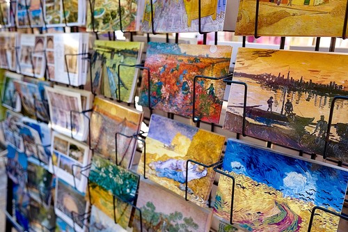 Postcards of Van Gogh paintings in a shop